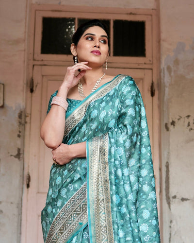 Pure Silk Digitally Printed Saree Weaved With Golden Zari Comes With Tassels - Almaari Fashion