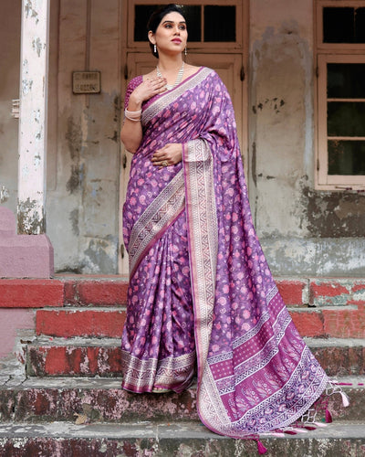 Pure Silk Digitally Printed Saree Weaved With Golden Zari Comes With Tassels - Almaari Fashion