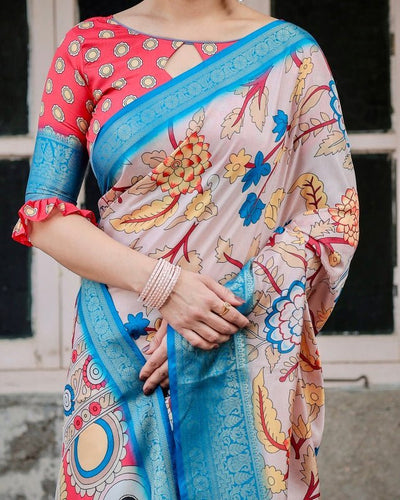 Pure Silk Digitally Printed Saree Weaved With Golden Zari Comes With Tassels - Almaari Fashion