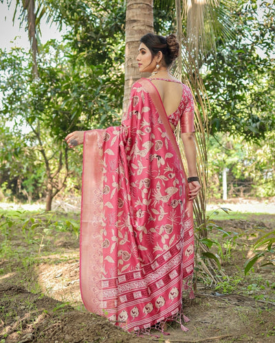 Pure Silk Digitally Printed Saree Weaved With Golden Zari Comes With Tassels - Almaari Fashion