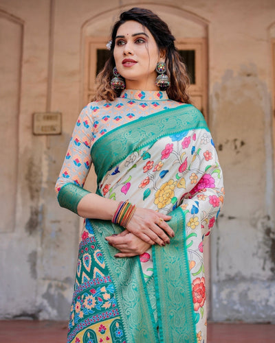 Pure Silk Digitally Printed Saree Weaved With Golden Zari Comes With Tassels - Almaari Fashion