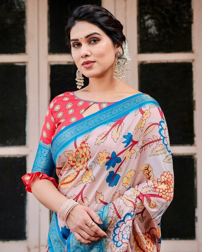 Pure Silk Digitally Printed Saree Weaved With Golden Zari Comes With Tassels - Almaari Fashion