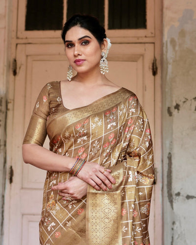 Pure Silk Digitally Printed Saree Weaved With Golden Zari Comes With Tassels - Almaari Fashion