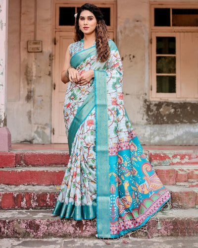 Pure Silk Digitally Printed Saree Weaved With Golden Zari Comes With Tassels - Almaari Fashion