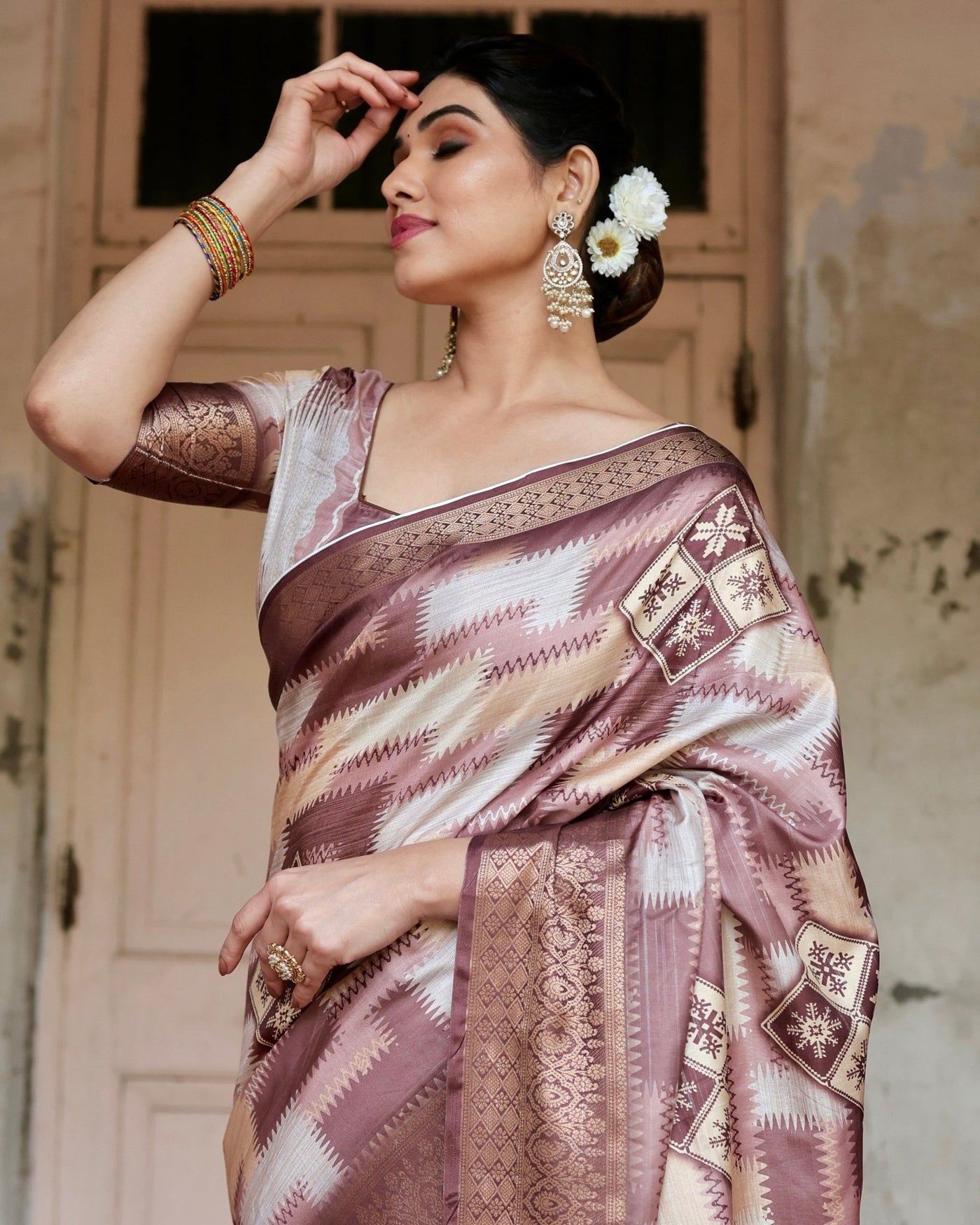 Pure Silk Digitally Printed Saree Weaved With Golden Zari Comes With Tassels - Almaari Fashion