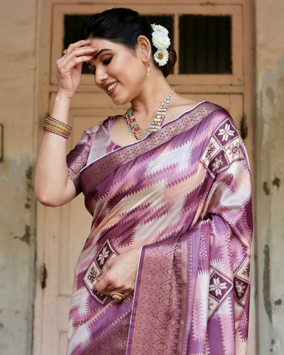 Pure Silk Digitally Printed Saree Weaved With Golden Zari Comes With Tassels - Almaari Fashion