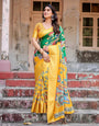 Pure Silk Digitally Printed Saree Weaved With Golden Zari Comes With Tassels