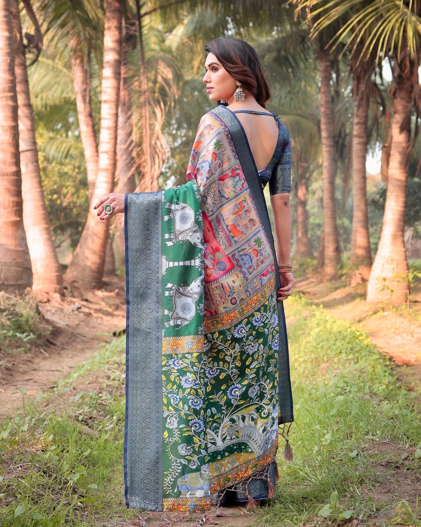 Pure Silk Digitally Printed Saree Weaved With Golden Zari Comes With Tassels - Almaari Fashion