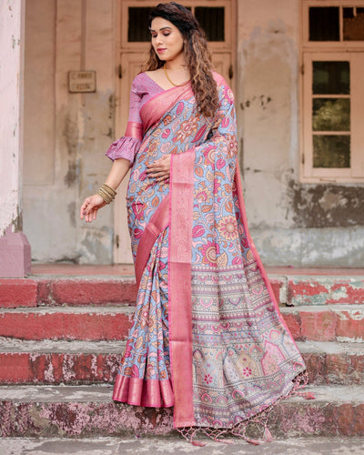 Pure Silk Digitally Printed Saree Weaved With Golden Zari Comes With Tassels - Almaari Fashion