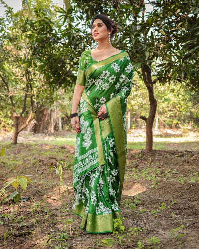 Pure Silk Digitally Printed Saree Weaved With Golden Zari Comes With Tassels - Almaari Fashion