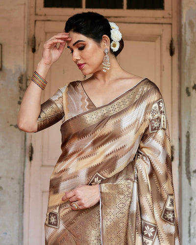 Pure Silk Digitally Printed Saree Weaved With Golden Zari Comes With Tassels - Almaari Fashion