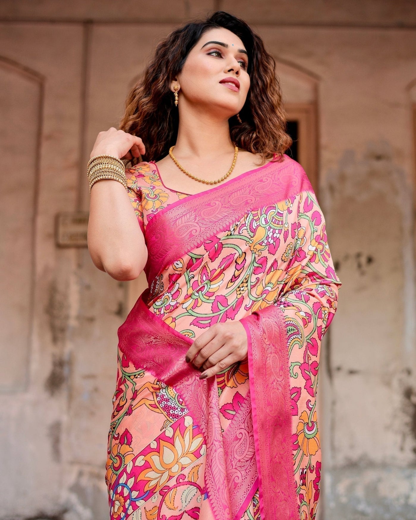 Pure Silk Digitally Printed Saree Weaved With Golden Zari Comes With Tassels - Almaari Fashion