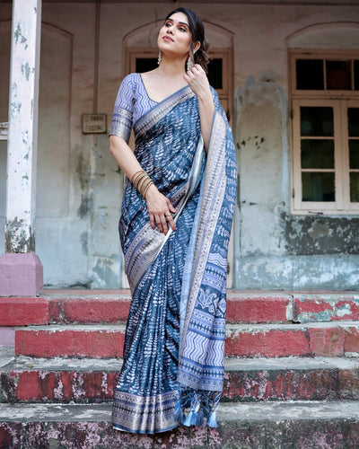 Pure Silk Digitally Printed Saree Weaved With Golden Zari Comes With Tassels - Almaari Fashion