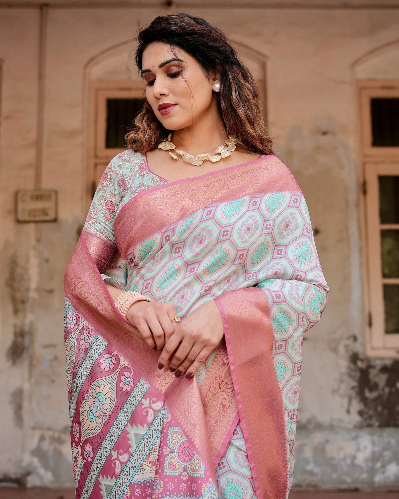 Pure Silk Digitally Printed Saree Weaved With Golden Zari Comes With Tassels - Almaari Fashion