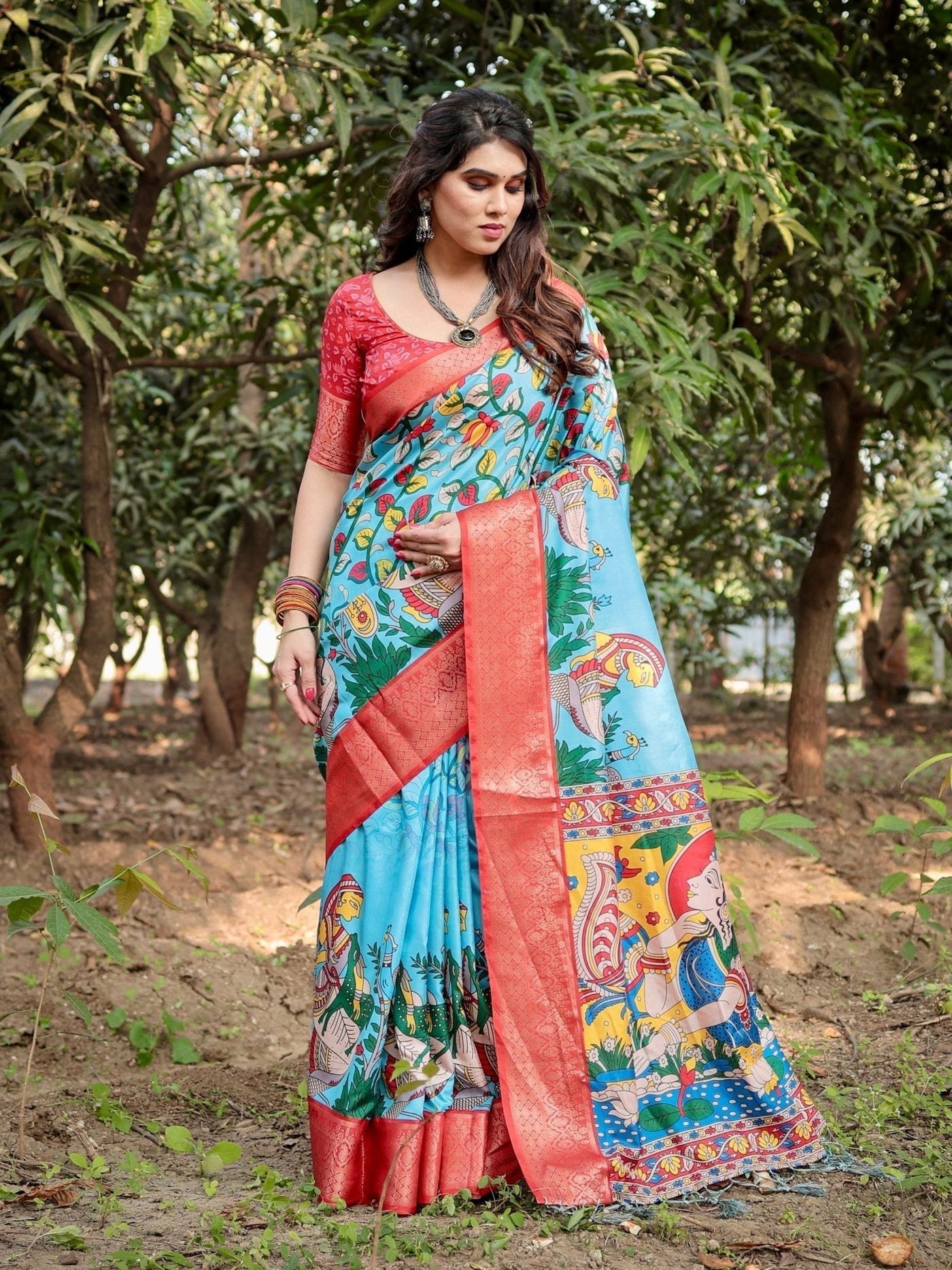 Pure Silk Digitally Printed Saree Weaved With Golden Zari Comes With Tassels - Almaari Fashion