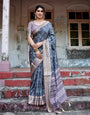 Pure Silk Digitally Printed Saree Weaved With Golden Zari Comes With Tassels