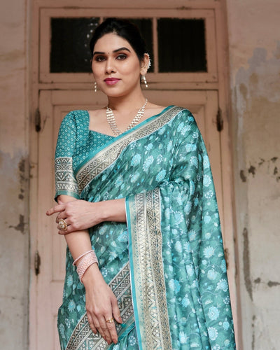 Pure Silk Digitally Printed Saree Weaved With Golden Zari Comes With Tassels - Almaari Fashion