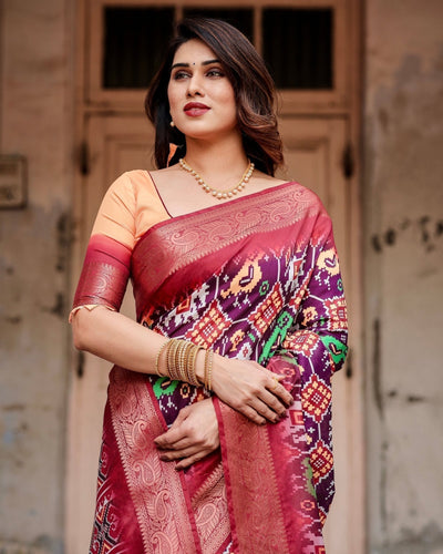 Pure Silk Digitally Printed Saree Weaved With Golden Zari Comes With Tassels - Almaari Fashion