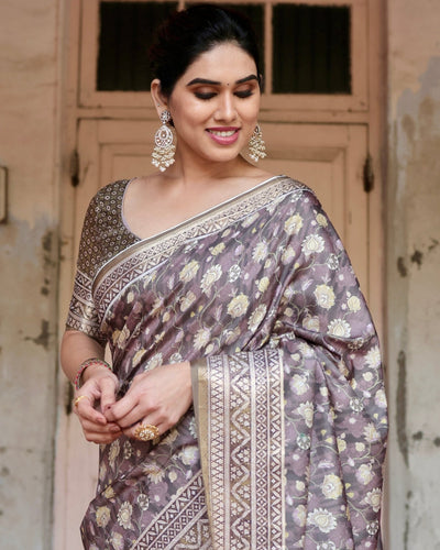 Pure Silk Digitally Printed Saree Weaved With Golden Zari Comes With Tassels - Almaari Fashion