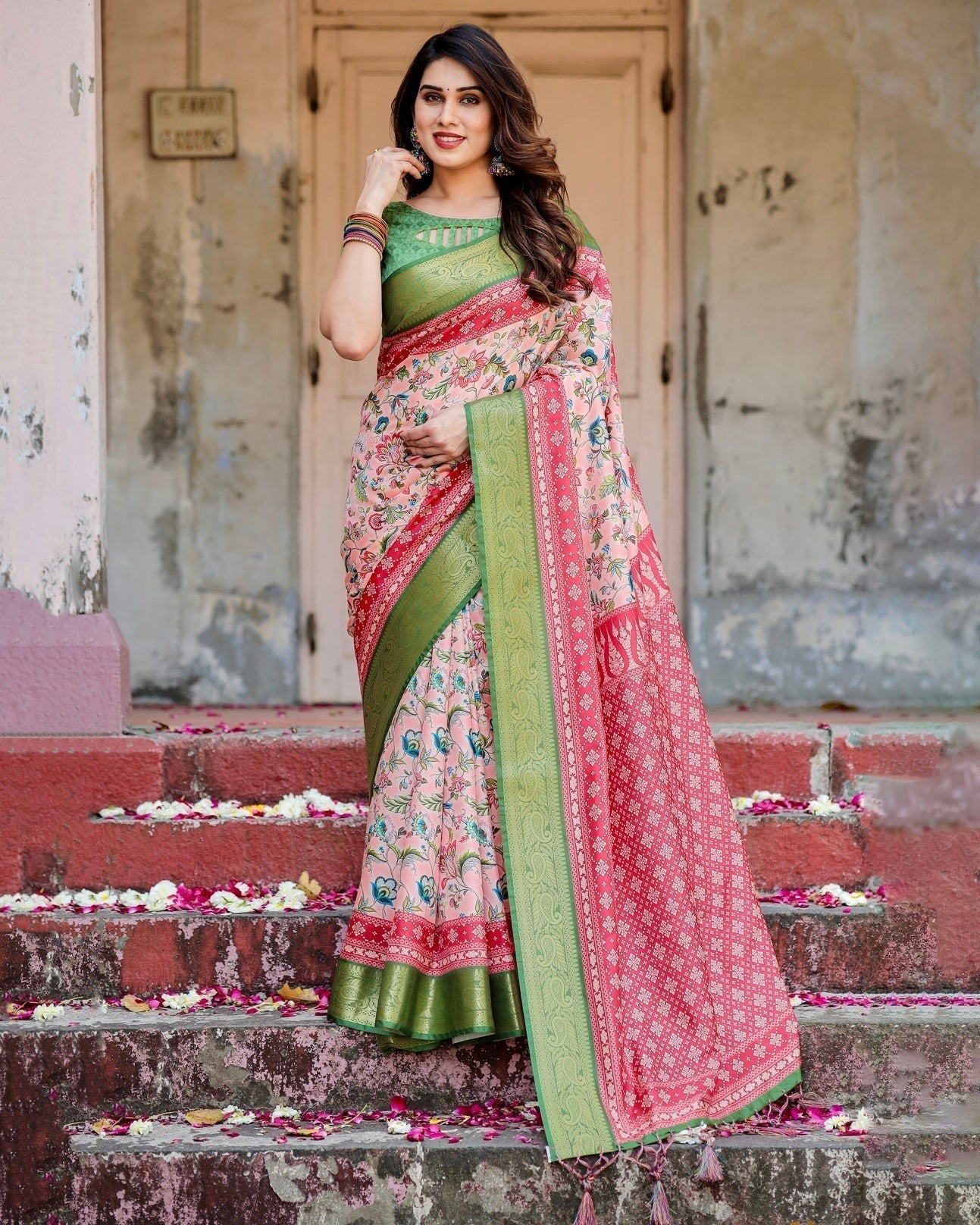 Pure Silk Digitally Printed Saree Weaved With Golden Zari Comes With Tassels - Almaari Fashion