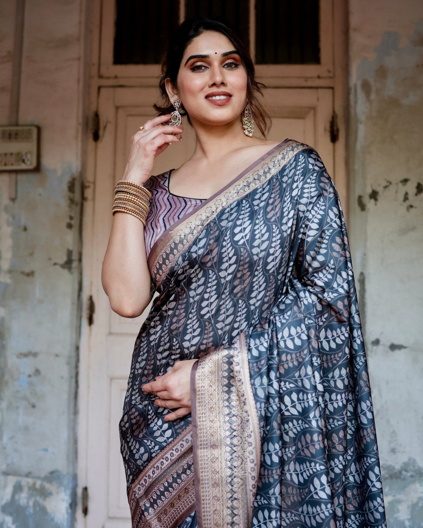 Pure Silk Digitally Printed Saree Weaved With Golden Zari Comes With Tassels - Almaari Fashion