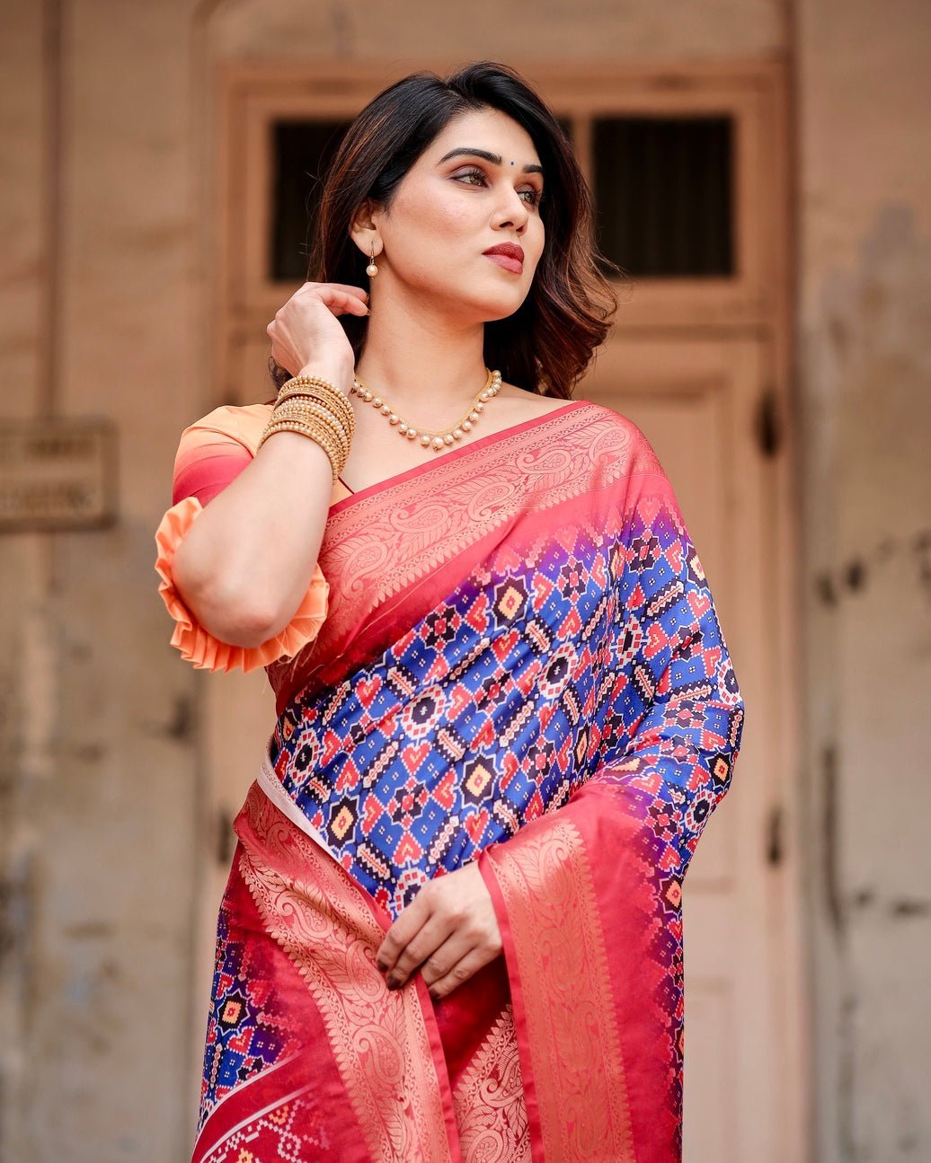 Pure Silk Digitally Printed Saree Weaved With Golden Zari Comes With Tassels - Almaari Fashion