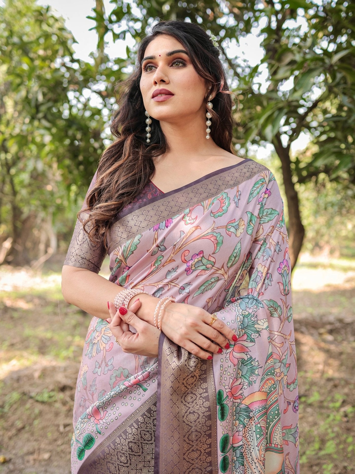 Pure Silk Digitally Printed Saree Weaved With Golden Zari Comes With Tassels - Almaari Fashion