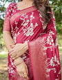 Maroon Tussar Silk Saree with White Floral Motifs, Intricate Zari Border, and Elegant Tassel Pallu