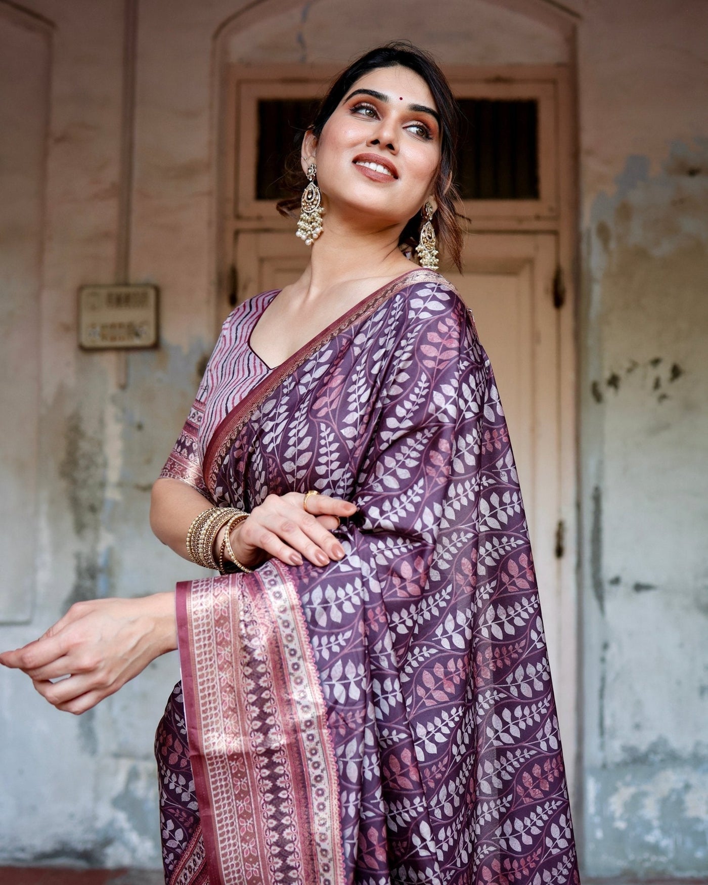 Pure Silk Digitally Printed Saree Weaved With Golden Zari Comes With Tassels - Almaari Fashion