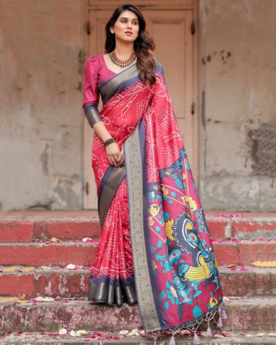 Pure Silk Digitally Printed Saree Weaved With Golden Zari Comes With Tassels - Almaari Fashion