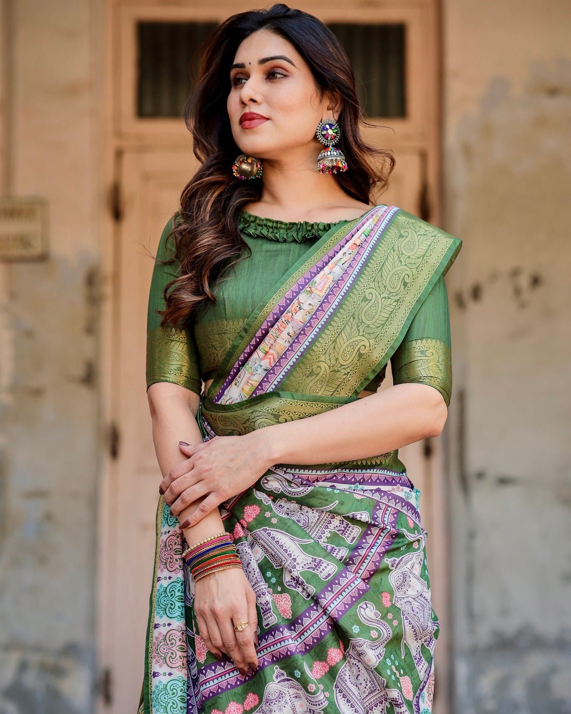 Pure Silk Digitally Printed Saree Weaved With Golden Zari Comes With Tassels - Almaari Fashion