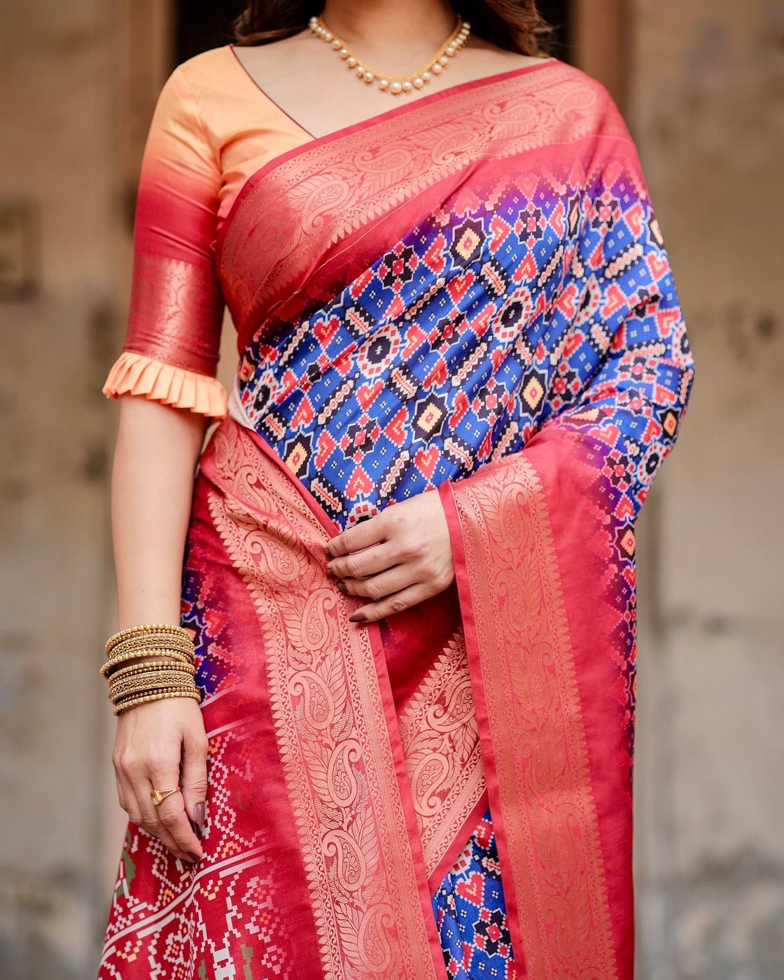 Pure Silk Digitally Printed Saree Weaved With Golden Zari Comes With Tassels - Almaari Fashion