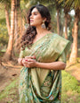 Elegant Light Green Tussar Silk Saree with Zari Motif Border and Contemporary Checkered Pallu Design