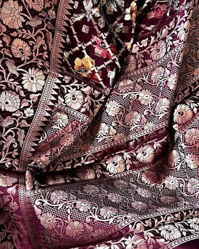 Pure Silk Saree Digitally Printed & Weaved With Copper Zari Comes With Heavy Banarasi Brocade Blouse - Almaari Fashion