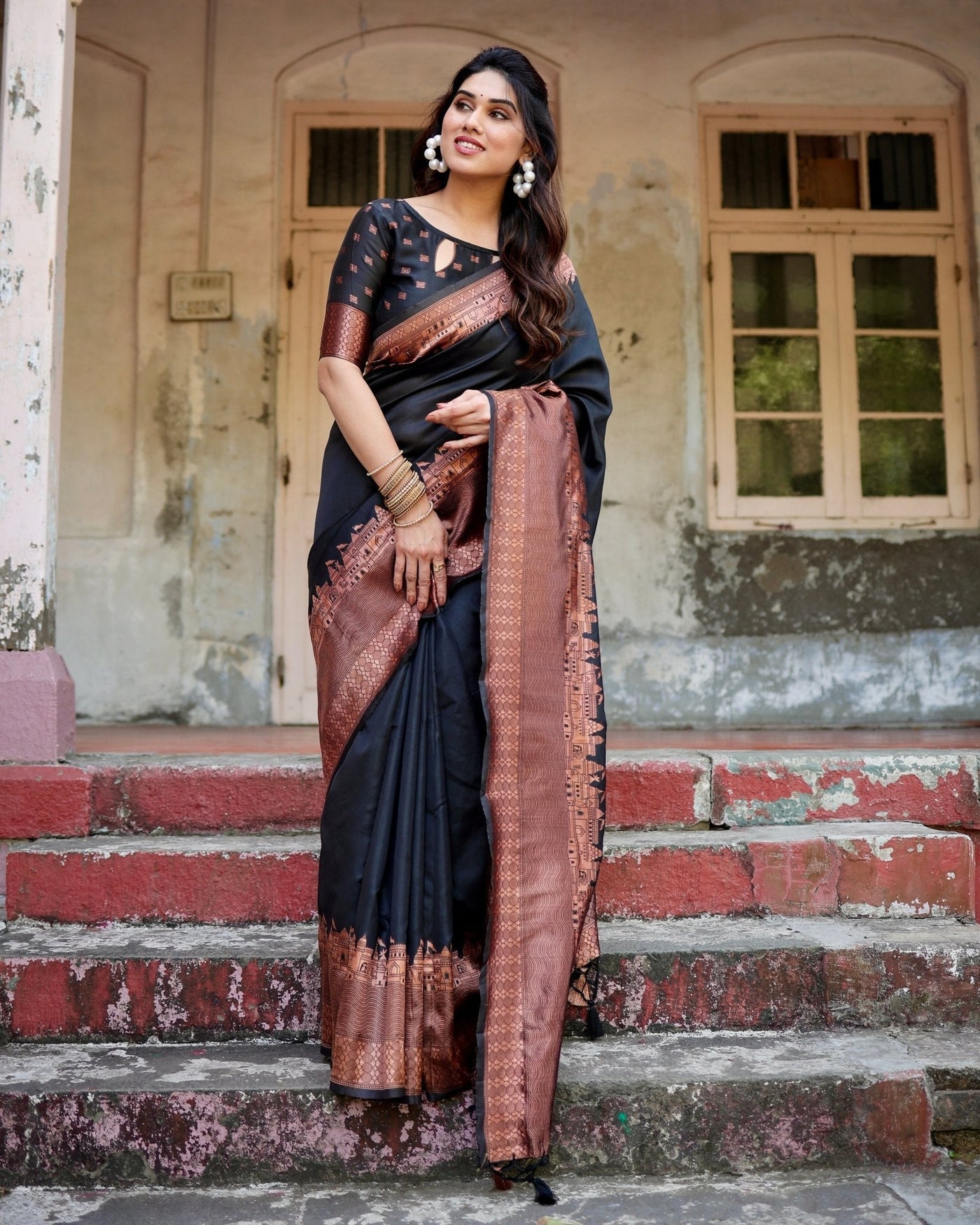 Pure Silk Saree Weaved With Zari Comes With Heavy Banarasi Brocade Blouse - Almaari Fashion