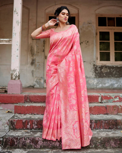 Pure Silk Saree Weaved With Zari Comes With Heavy Banarasi Brocade Blouse - Almaari Fashion