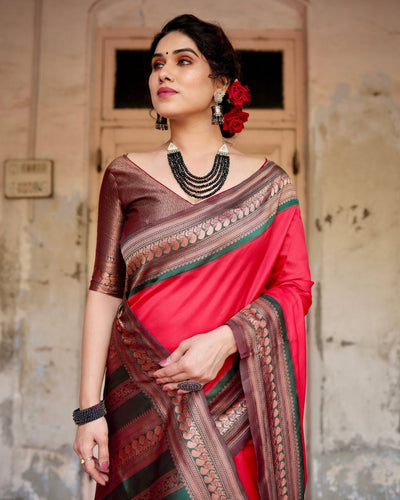 Pure Silk Saree Weaved With Zari Comes With Heavy Banarasi Brocade Blouse - Almaari Fashion