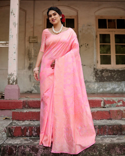 Pure Silk Saree Weaved With Zari Comes With Heavy Banarasi Brocade Blouse - Almaari Fashion