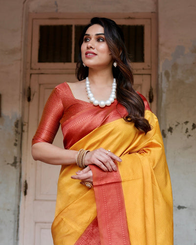 Pure Silk Saree Weaved With Zari Comes With Heavy Banarasi Brocade Blouse - Almaari Fashion