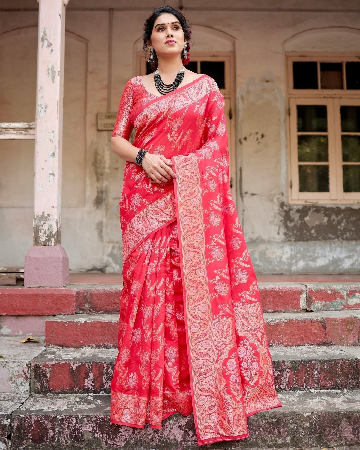 Pure Silk Saree Weaved With Zari Comes With Heavy Banarasi Brocade Blouse - Almaari Fashion