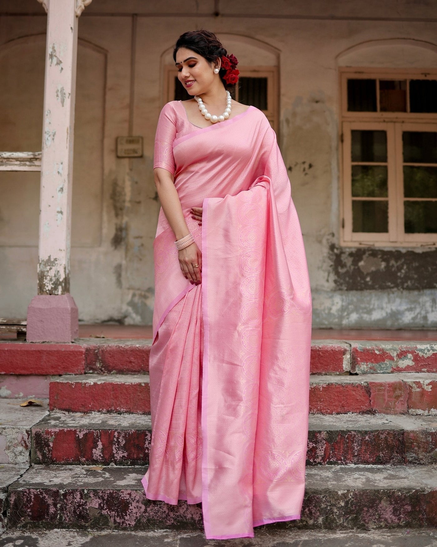 Pure Silk Saree Weaved With Zari Comes With Heavy Banarasi Brocade Blouse - Almaari Fashion