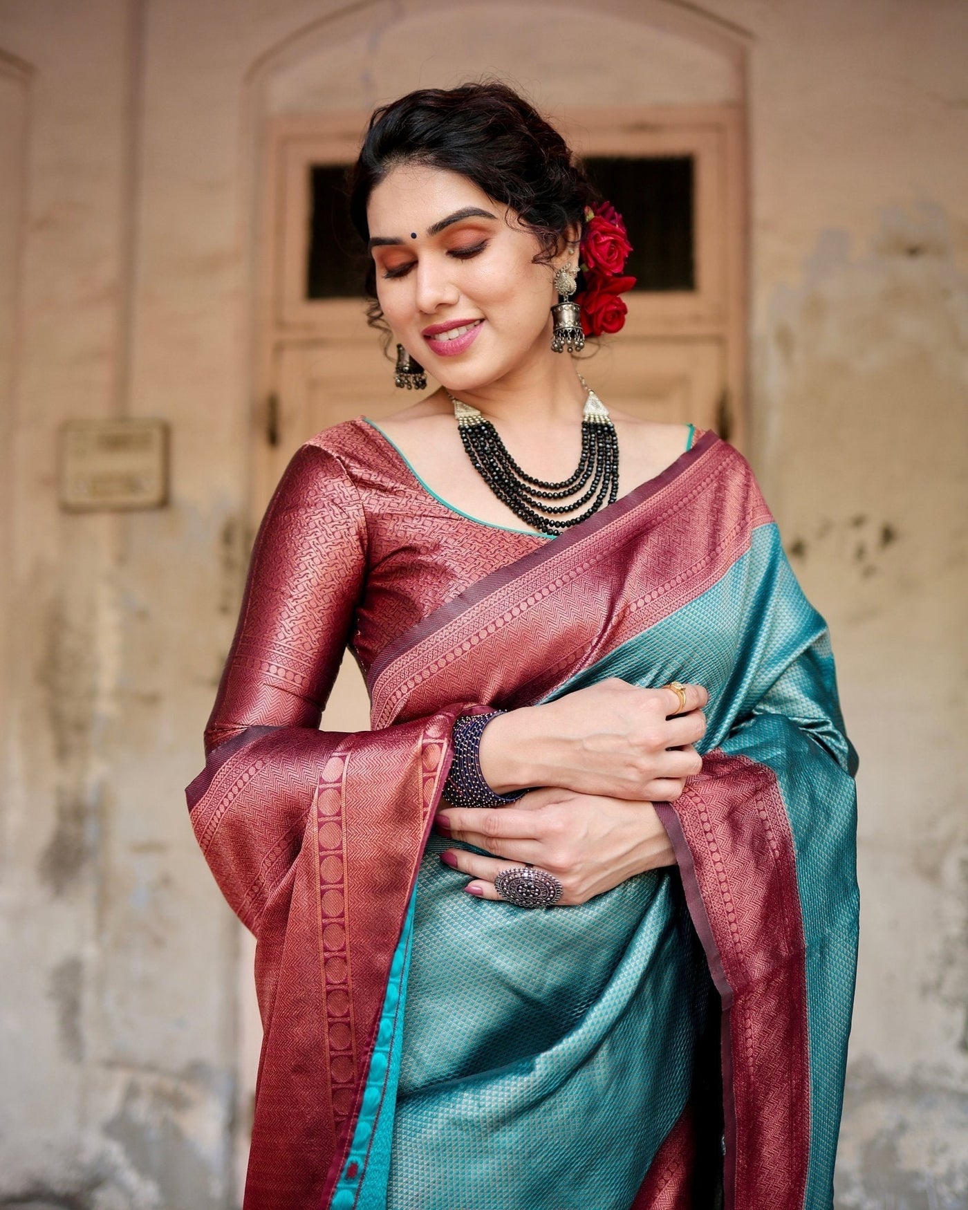 Pure Silk Saree Weaved With Zari Comes With Heavy Banarasi Brocade Blouse - Almaari Fashion