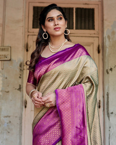 Pure Silk Saree Weaved With Zari Comes With Heavy Banarasi Brocade Blouse - Almaari Fashion