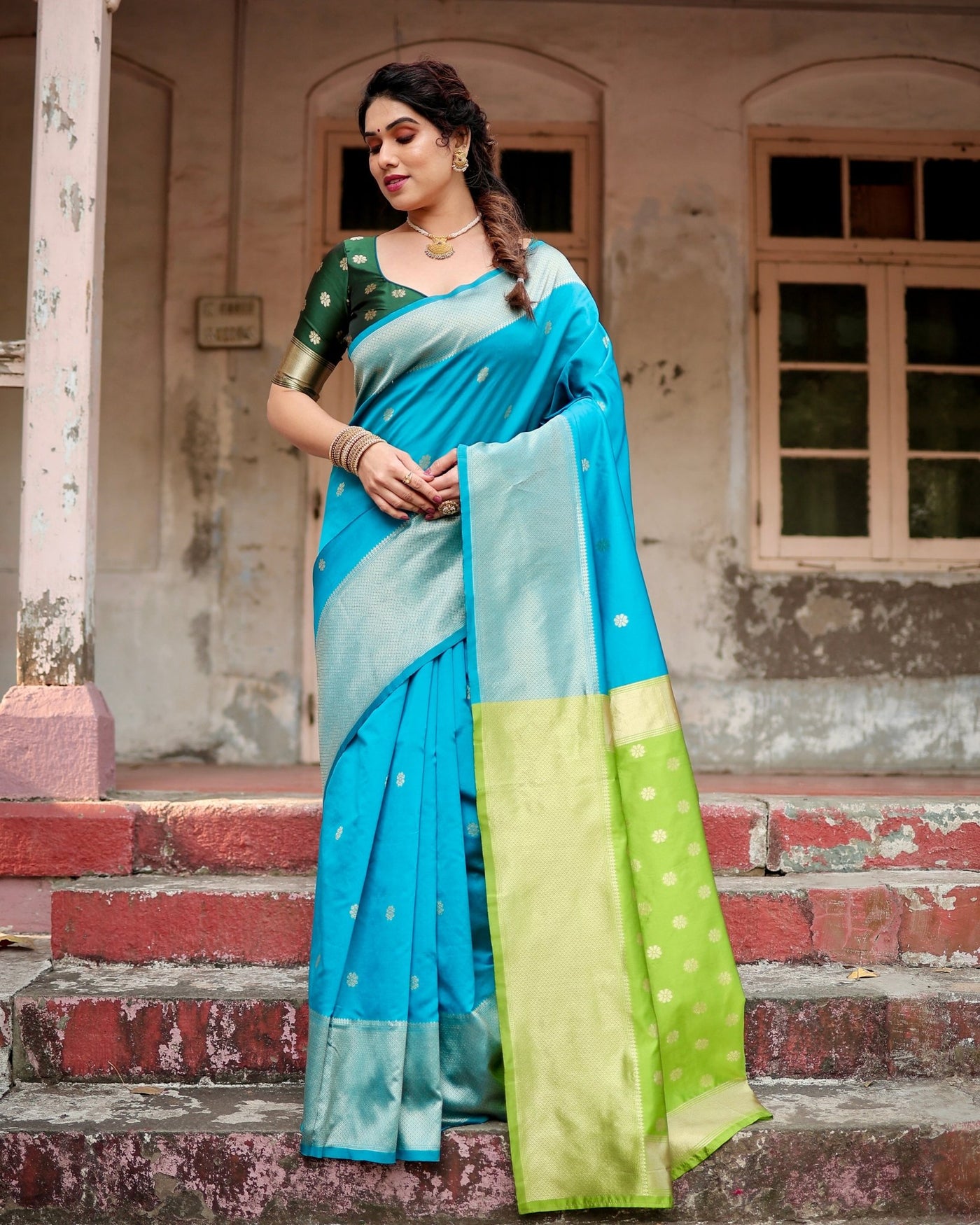 Pure Silk Saree Weaved With Zari Comes With Heavy Banarasi Brocade Blouse - Almaari Fashion