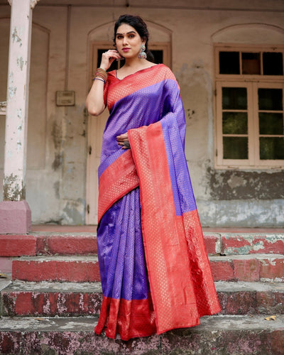 Pure Silk Saree Weaved With Zari Comes With Heavy Banarasi Brocade Blouse - Almaari Fashion