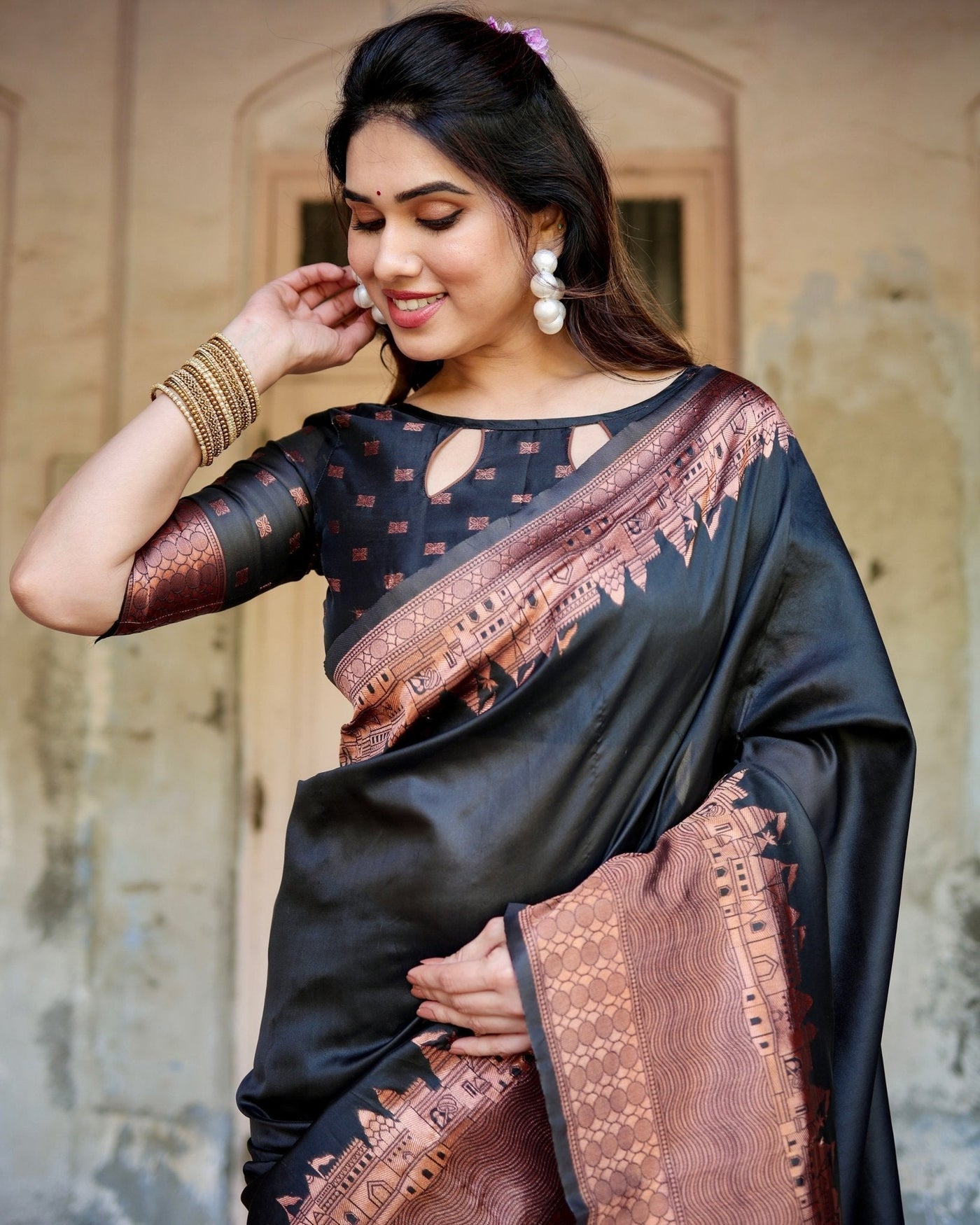 Pure Silk Saree Weaved With Zari Comes With Heavy Banarasi Brocade Blouse - Almaari Fashion