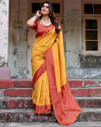 Pure Silk Saree Weaved With Zari Comes With Heavy Banarasi Brocade Blouse - Almaari Fashion