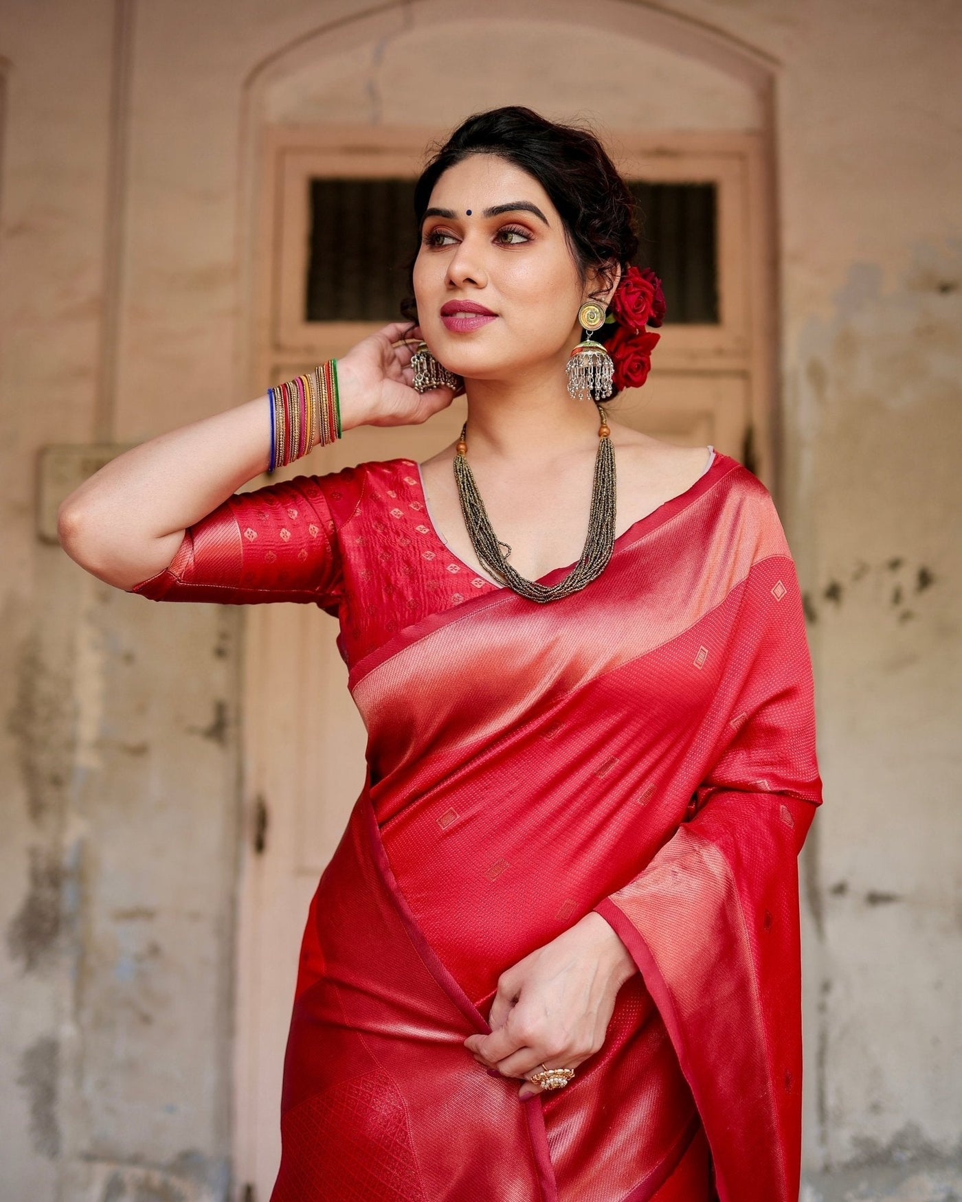 Pure Silk Saree Weaved With Zari Comes With Heavy Banarasi Brocade Blouse - Almaari Fashion