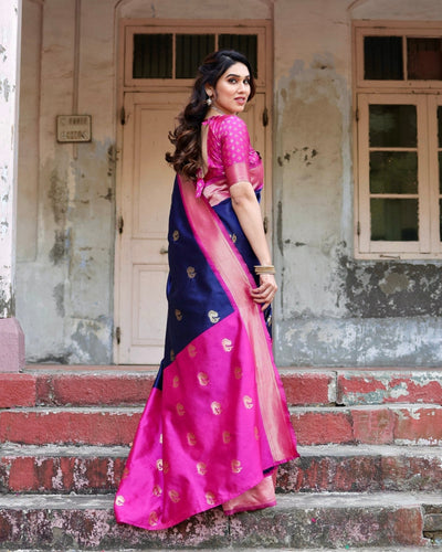 Pure Silk Saree Weaved With Zari Comes With Heavy Banarasi Brocade Blouse - Almaari Fashion