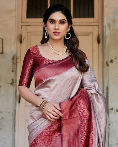 Pure Silk Saree Weaved With Zari Comes With Heavy Banarasi Brocade Blouse - Almaari Fashion